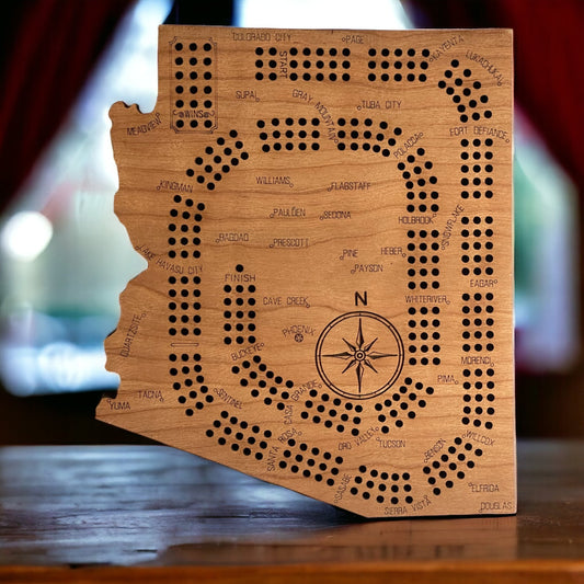 Arizona Cribbage Board - Perfect Custom Gift for Game Night - Engraved Cherry -  Arizona Cribbage Board - Unique Gift Idea - Laser Engraved