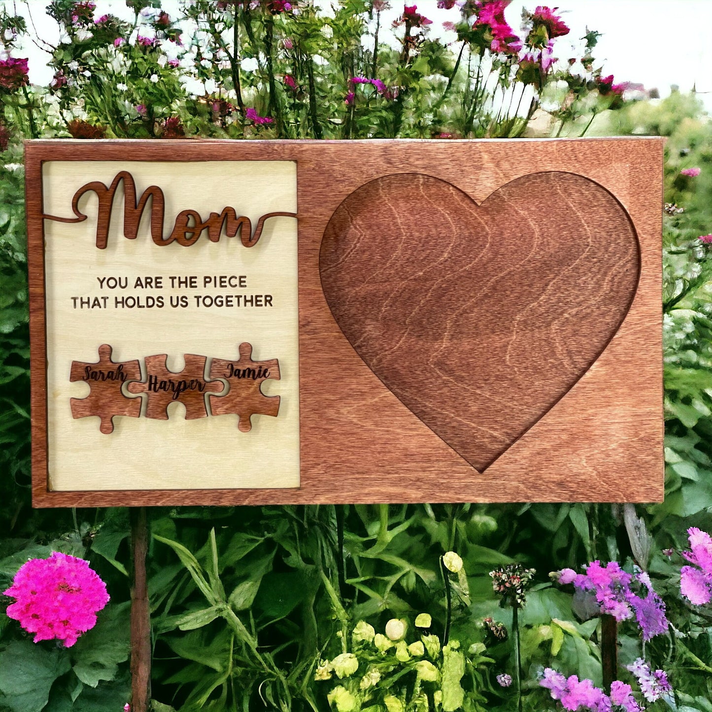 Mom Engraved Wood Sign - Personalized Mom Picture Frame - Sign for Mom's Home -  Mothers Day Gift - Mom  Piece That Holds Us Together