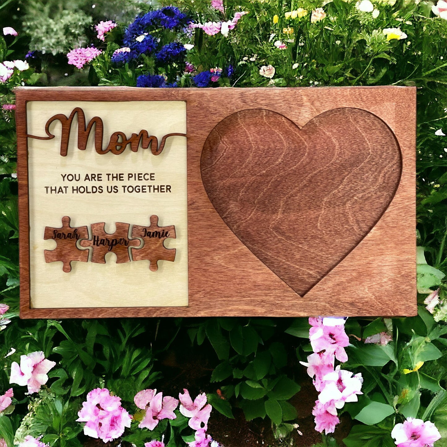 Mom Engraved Wood Sign - Personalized Mom Picture Frame - Sign for Mom's Home -  Mothers Day Gift - Mom  Piece That Holds Us Together