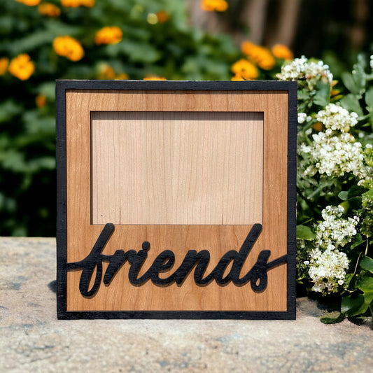 Handmade Cherry Wood Friends Picture Frame for 4" x 6" photos - Gift For Parents, Grand Parents, Kids, Children - Birthday Gift - I Love You