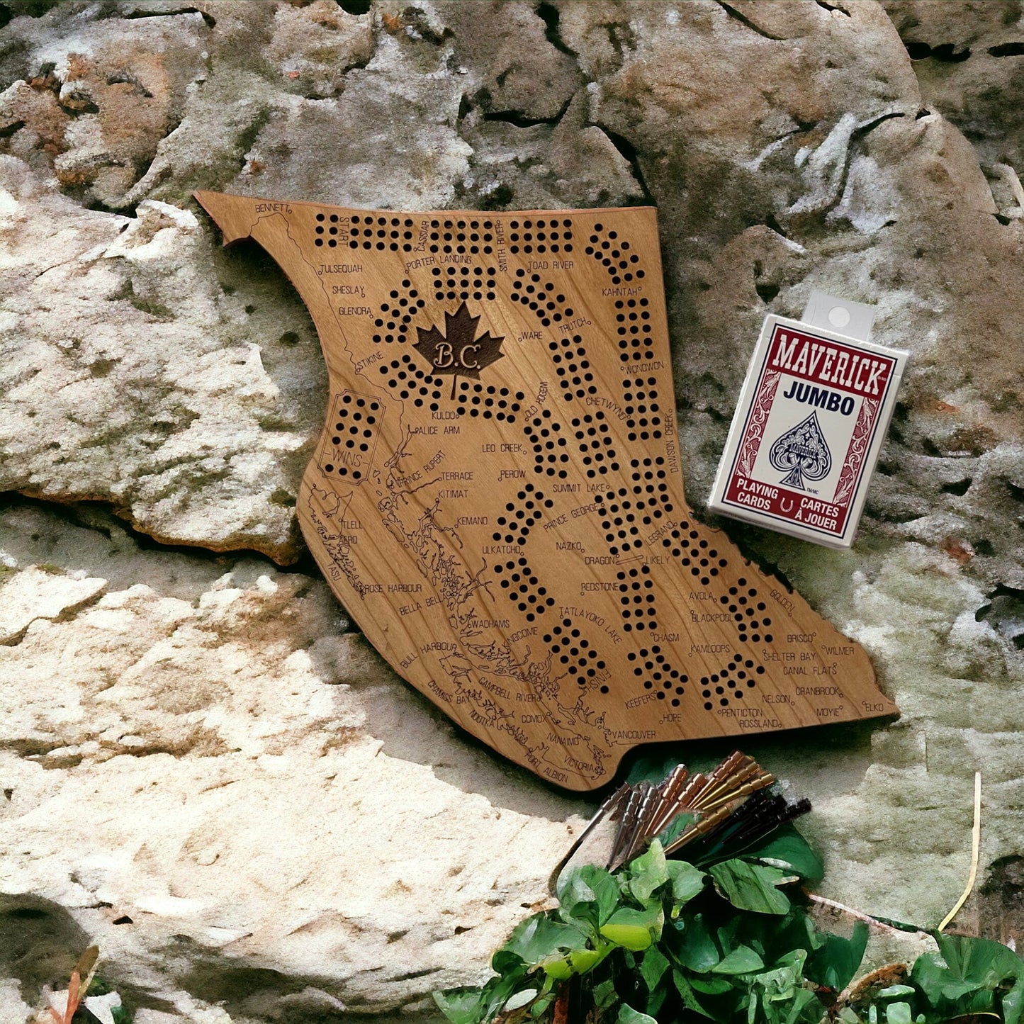 Handcrafted British Columbia Cribbage Board - Customized Gift for Cribbage Enthusiast - Engraved Cherry-Personalized Gift for Cribbage Lover
