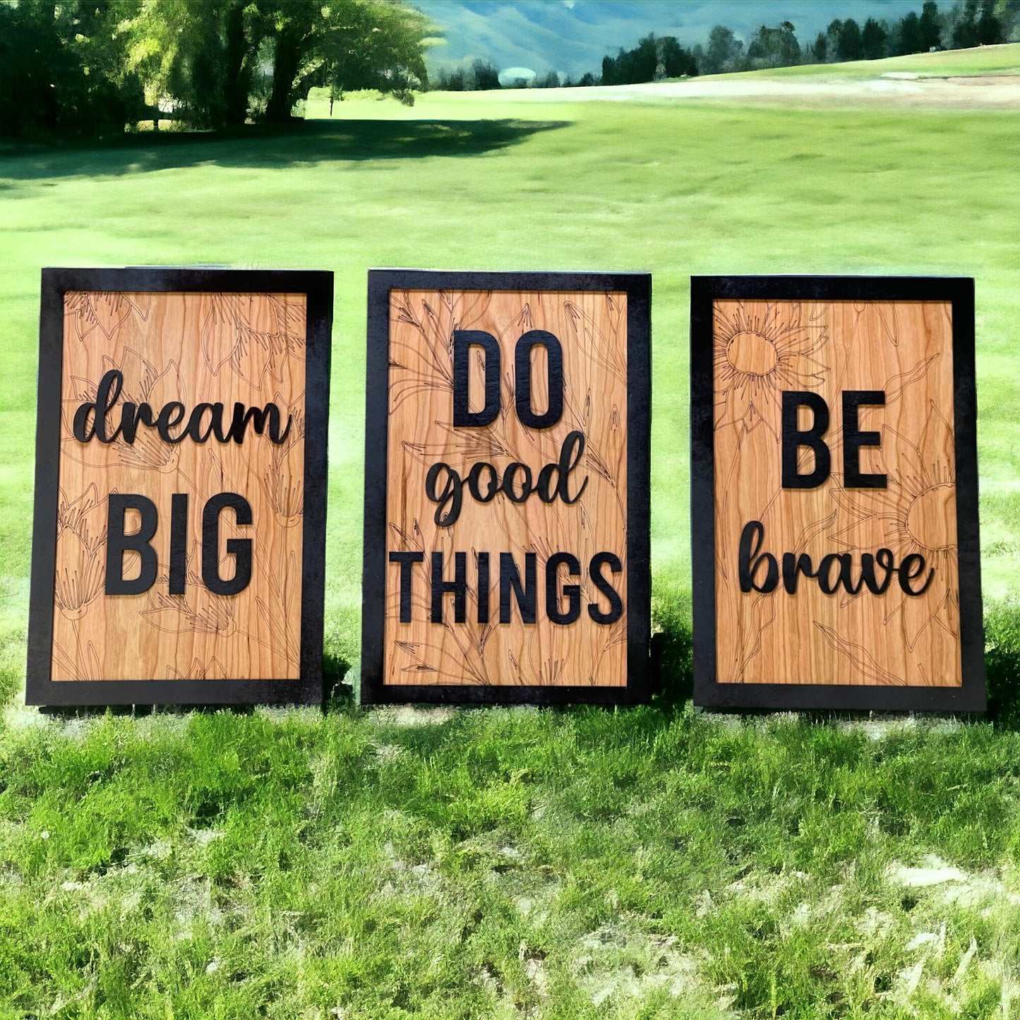 Set of 3 Laser Engraved Signs on Cherry Wood - Quote Sign Collection - Be Brave - Do Good Things - Dream Big - Nursery Decor - Kids Room