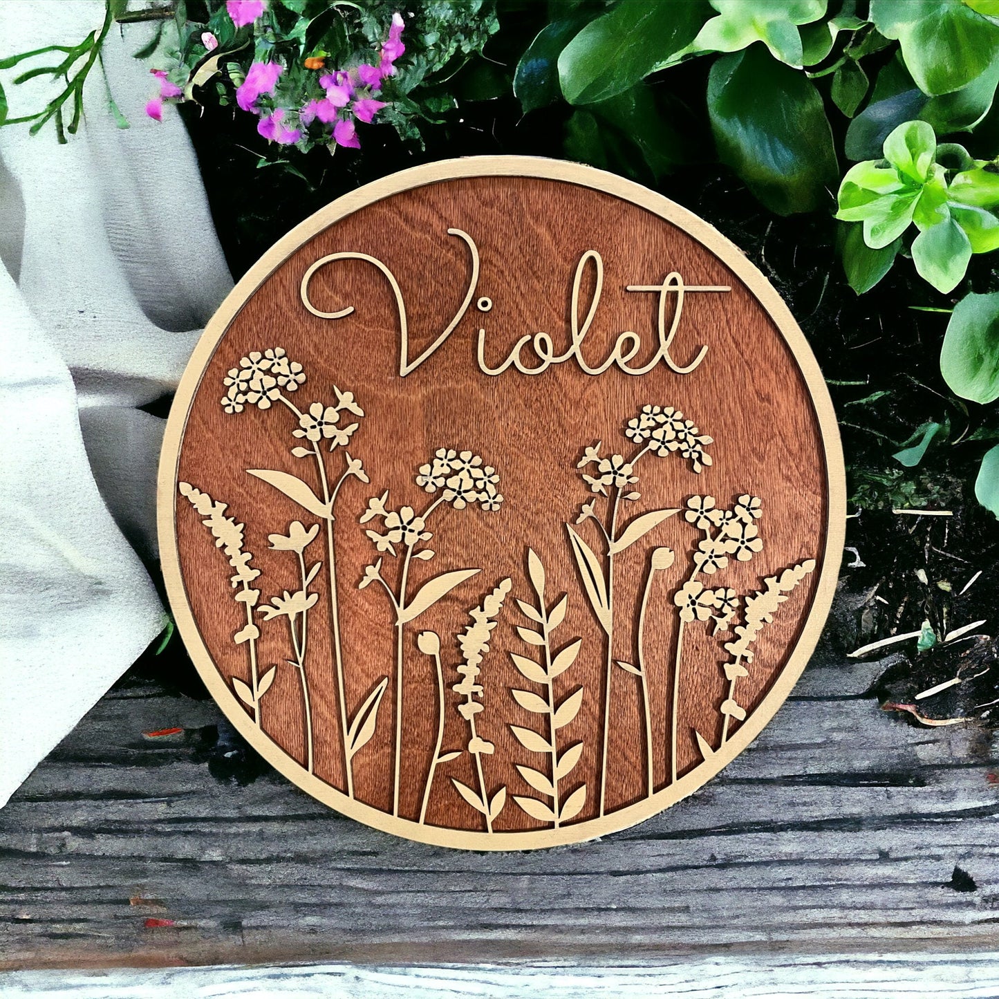 Personalized Sign Wildflowers Custom Name Sign Wood Wall Hanging Baby Shower Gift