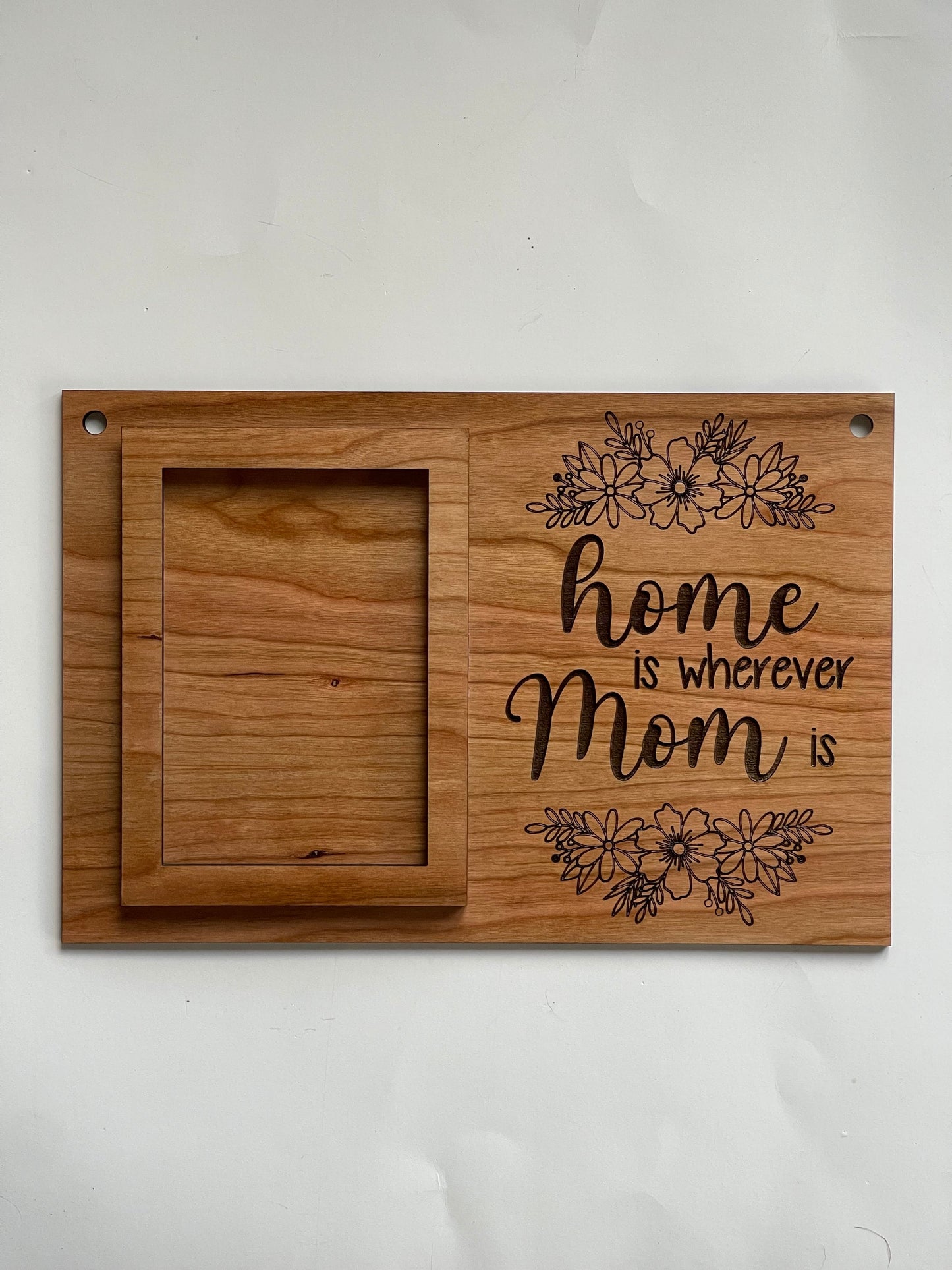 Home Is Wherever Mom Is Engraved Wood Sign - Personalized Mom Picture Frame - Cherry Wood -  Sign for Mom's Home - Mom's Favorite Sign