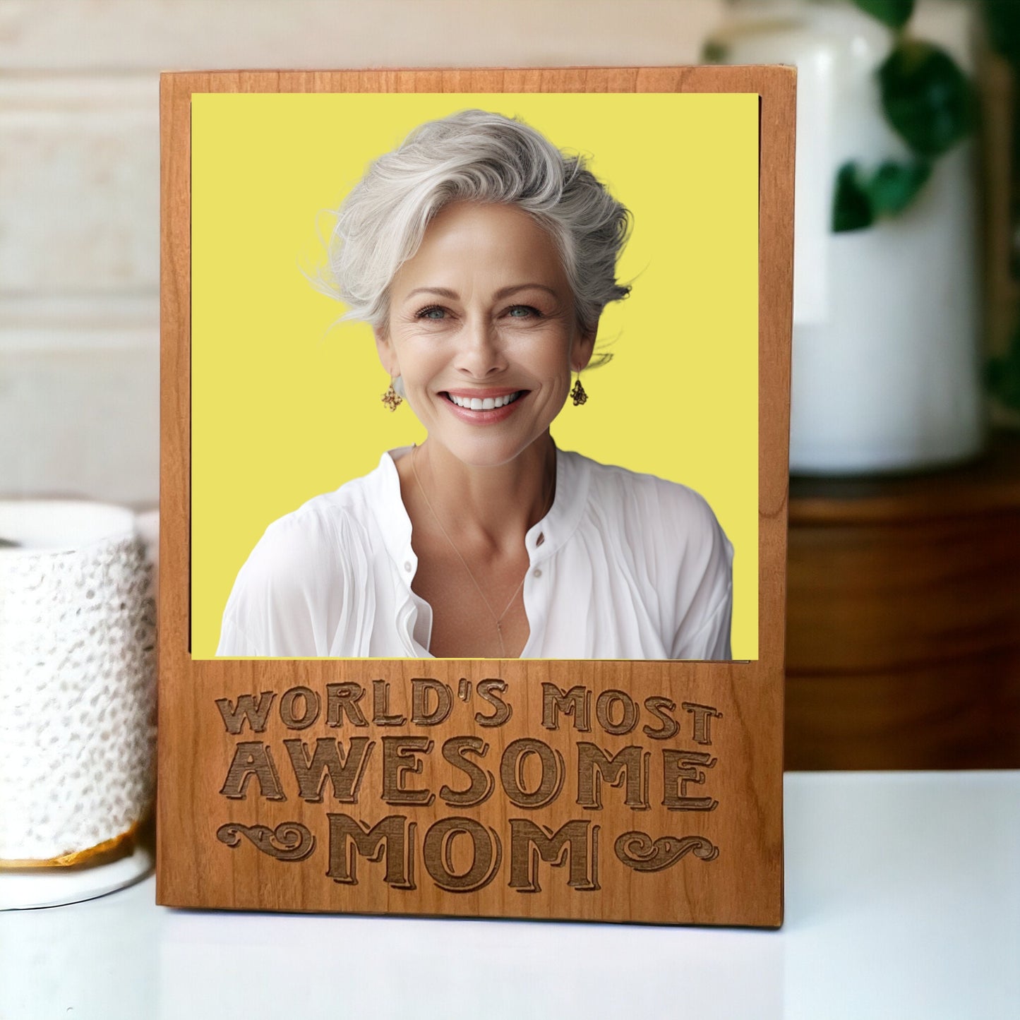 Worlds Most Awesome Mom Frame - Perfect for 4.25" x 4.25" Picture - Best Gift for Mom - Handcrafted - Laser Engraved -Mothers Day