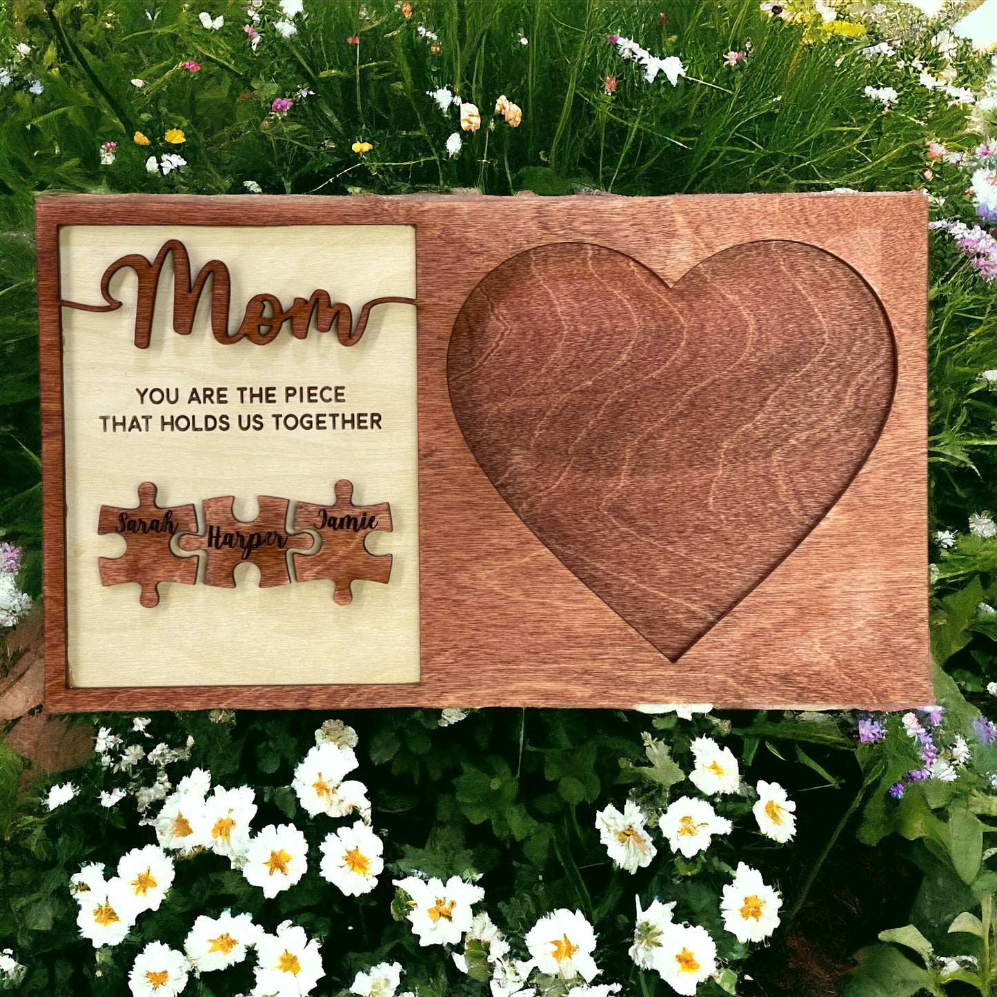 Mom Engraved Wood Sign - Personalized Mom Picture Frame - Sign for Mom's Home -  Mothers Day Gift - Mom  Piece That Holds Us Together