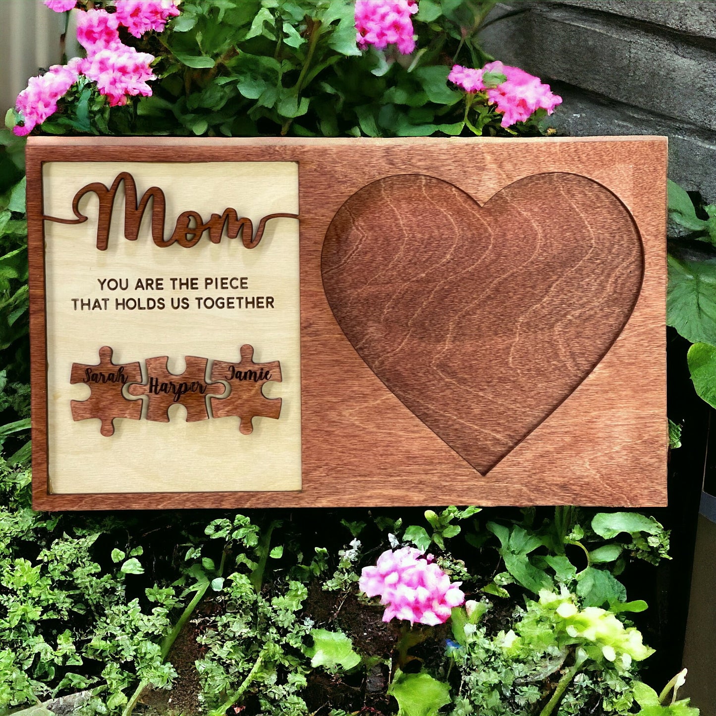 Mom Engraved Wood Sign - Personalized Mom Picture Frame - Sign for Mom's Home -  Mothers Day Gift - Mom  Piece That Holds Us Together