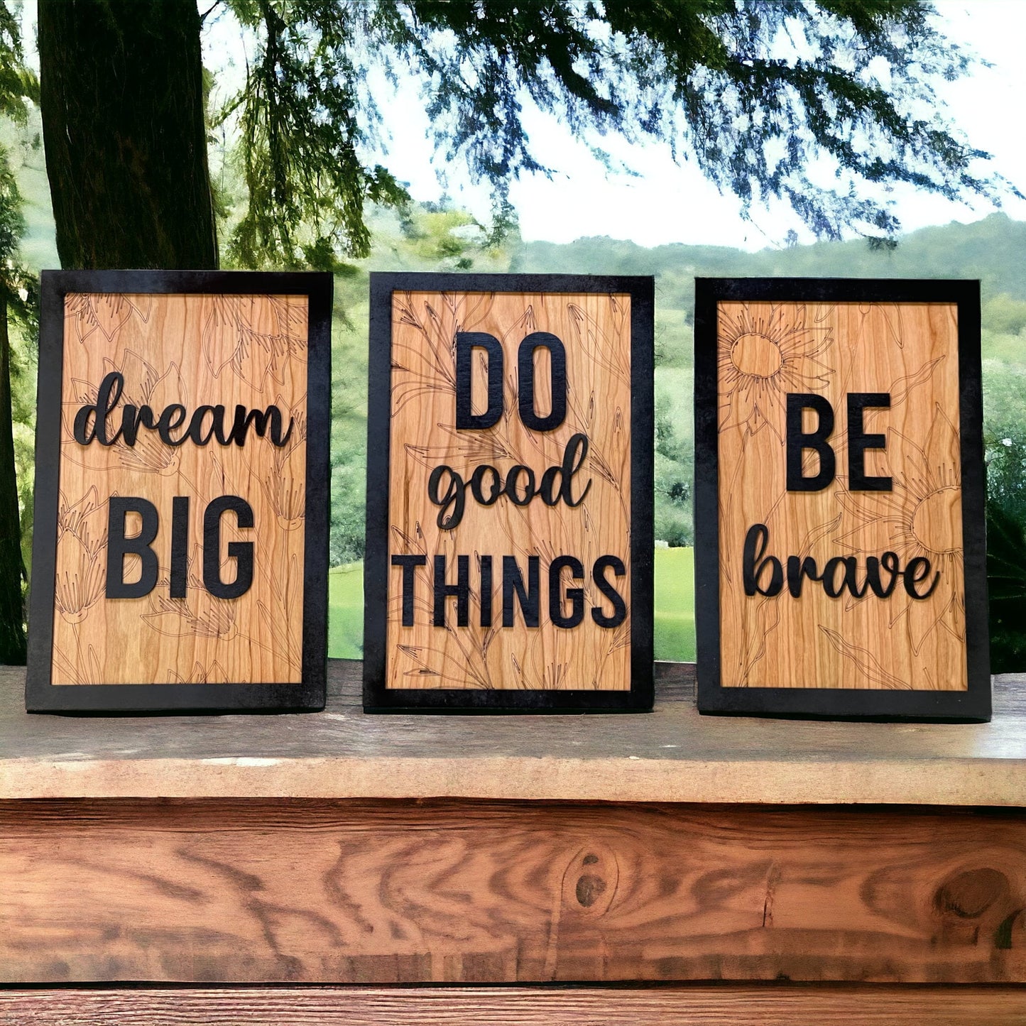 Set of 3 Laser Engraved Signs on Cherry Wood - Quote Sign Collection - Be Brave - Do Good Things - Dream Big - Nursery Decor - Kids Room