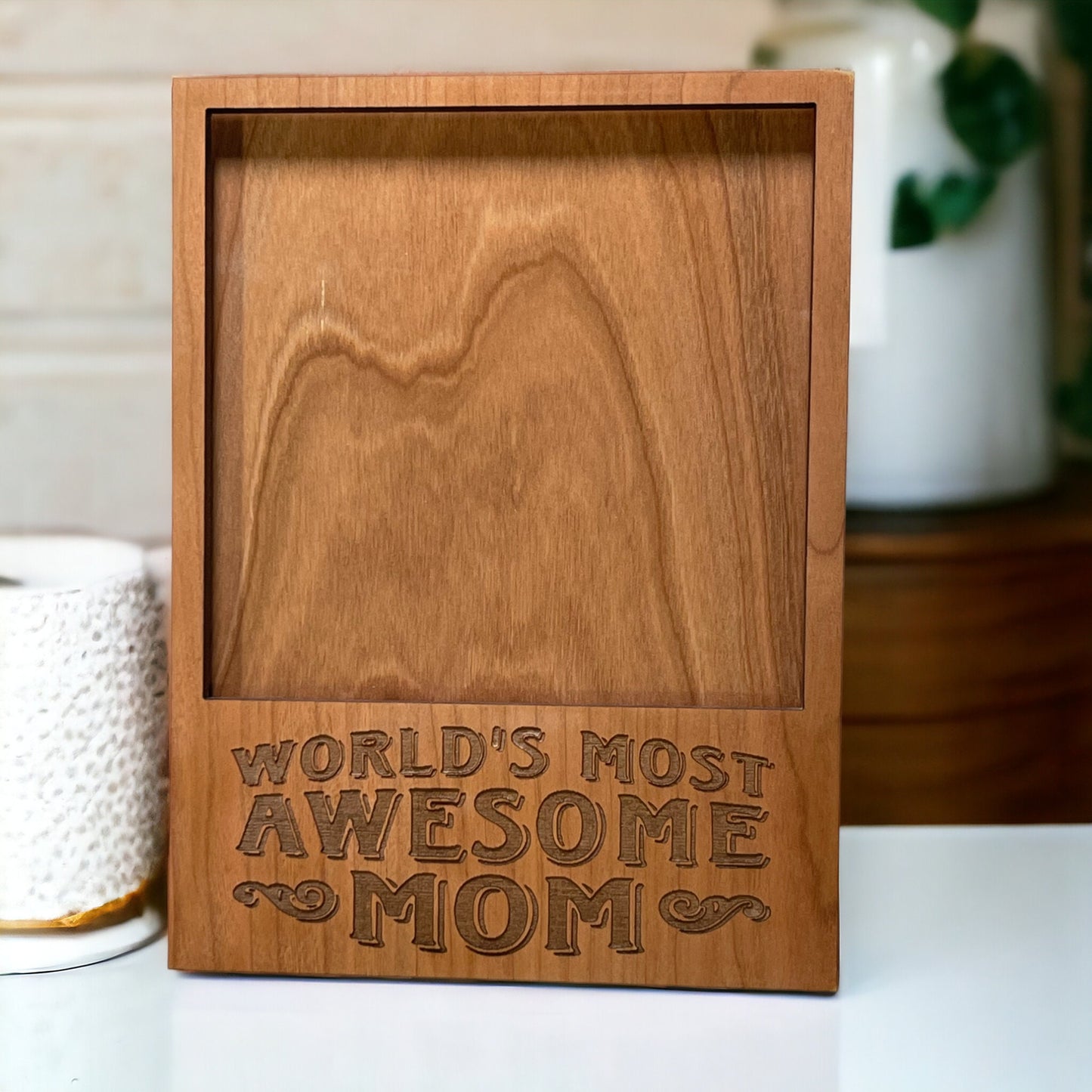 Worlds Most Awesome Mom Frame - Perfect for 4.25" x 4.25" Picture - Best Gift for Mom - Handcrafted - Laser Engraved -Mothers Day