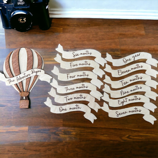 Baby Shower Gift Photo Prop Milestone Markers Hot Air Balloon Celebrate Baby's Firsts with Laser Cut Hot Air Balloon Milestone Set New Mom