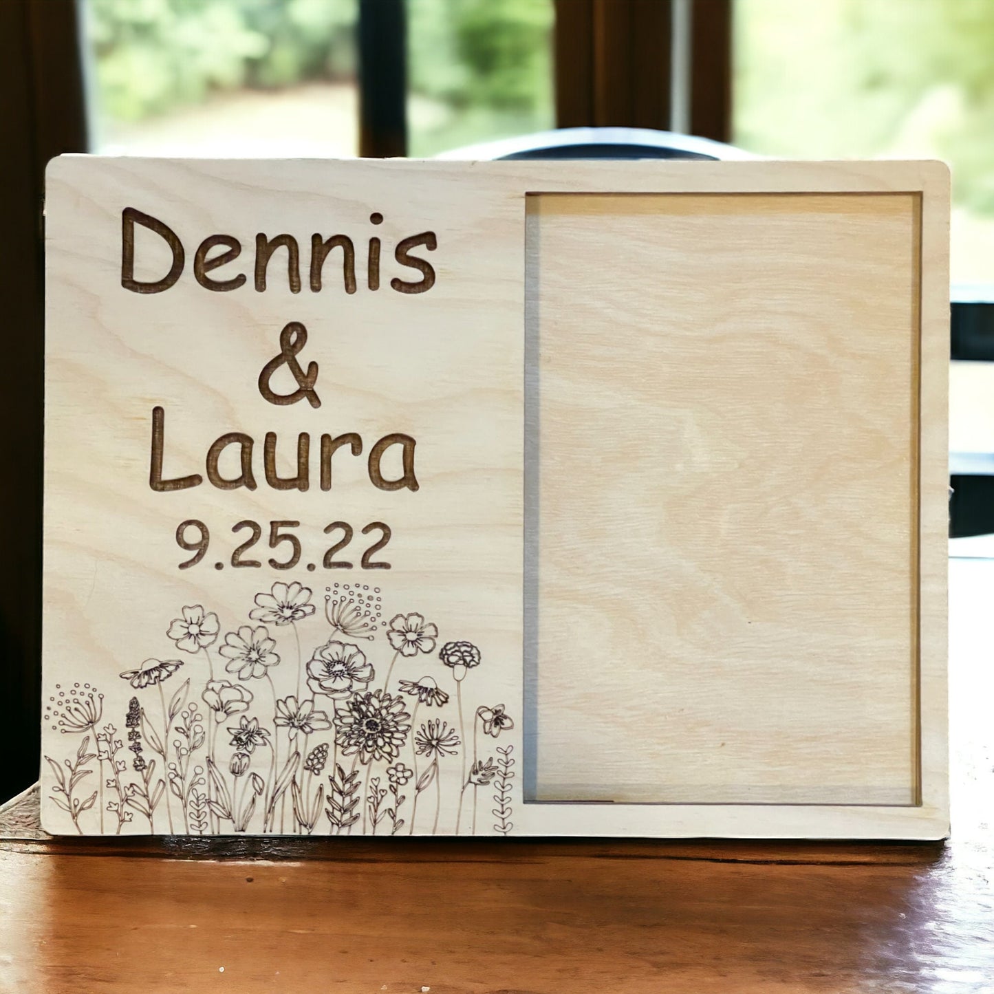 Floral Wedding Photo Frame, Gift For Partner, Wooden Picture Frame, Gift For Couple, 4 x 6 Photo, Wedding Decor. Wedding Announcement,