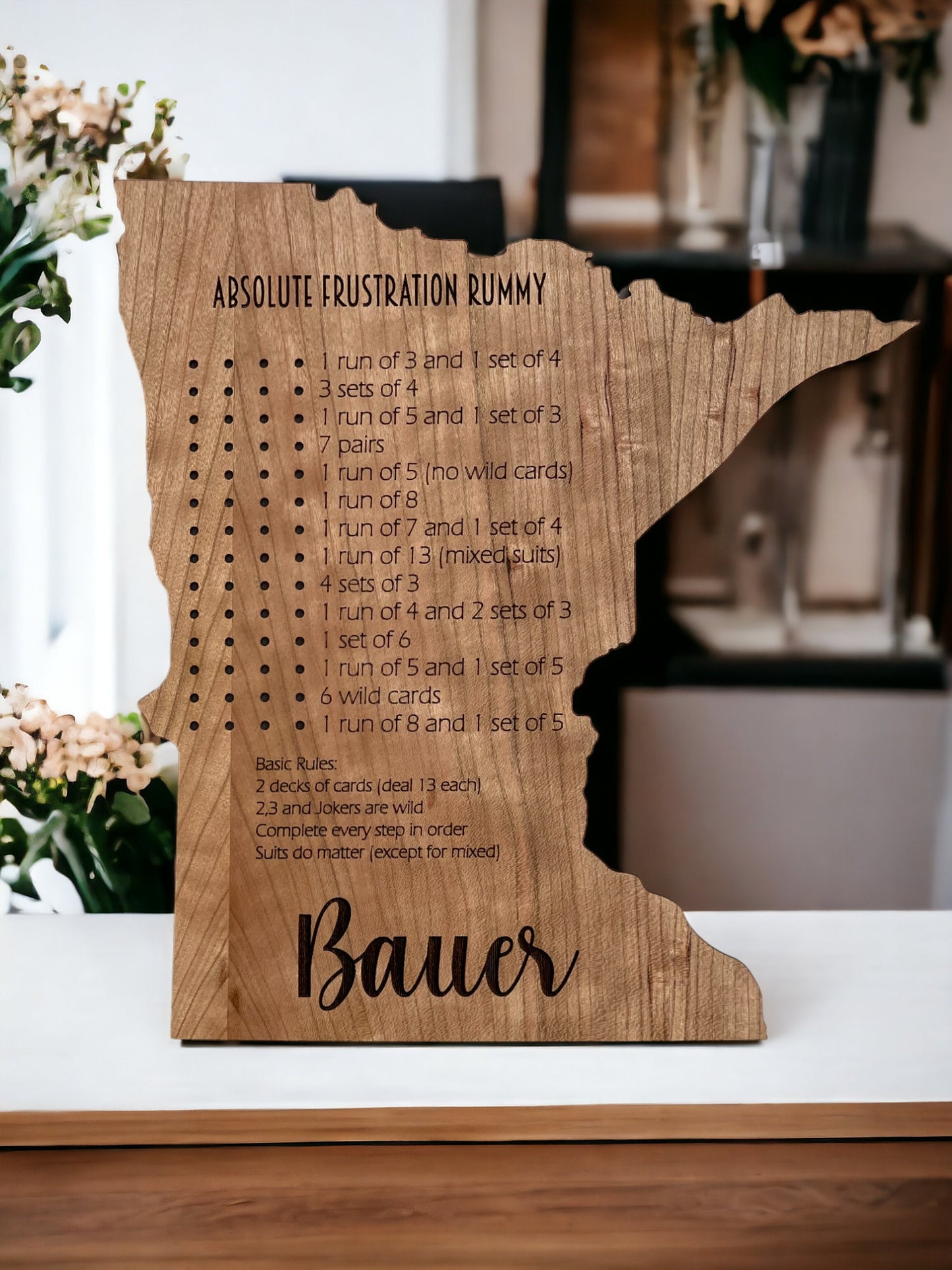 Personalized Minnesota Frustration Rummy Game Set, Handcrafted Cherry Wood Board, Housewarming Gift, Unique Personalized Gift, Custom Gift