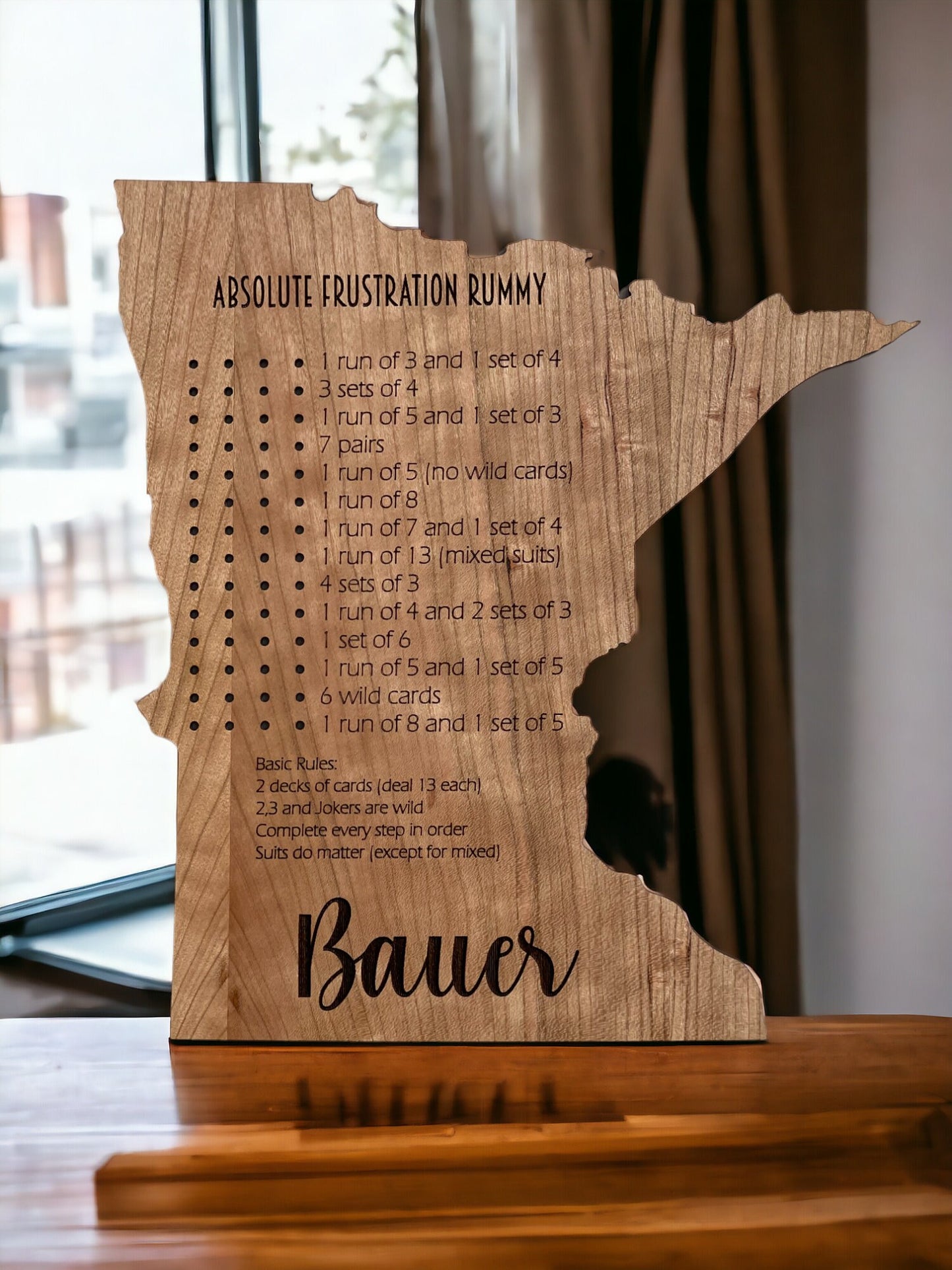 Personalized Minnesota Frustration Rummy Game Set, Handcrafted Cherry Wood Board, Housewarming Gift, Unique Personalized Gift, Custom Gift