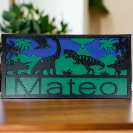 Personalized Dinosaur Name Sign, Laser Engraved Customized Room Decor, Custom Name Sign with Dinosaurs, Kids Bedroom Plaque, Decor for Kids