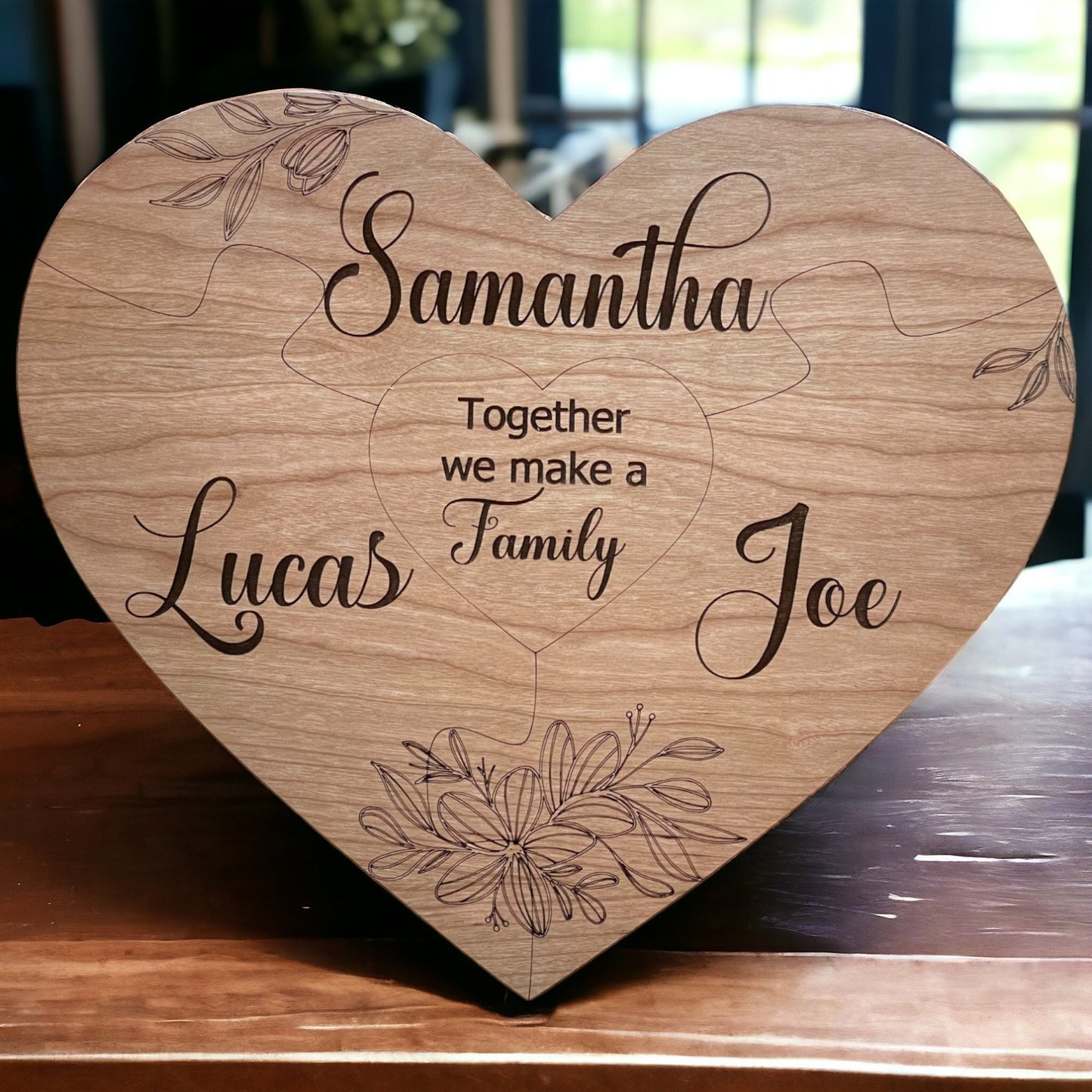 Personalized Puzzle Piece Heart, Laser Engraved Wood, Custom Family Names, Unique Gift Idea,  Family Wall Decor,  Custom Home Decor Piece