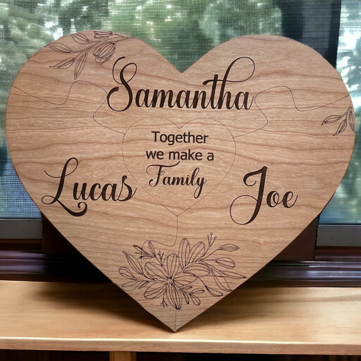 Personalized Puzzle Piece Heart, Laser Engraved Wood, Custom Family Names, Unique Gift Idea,  Family Wall Decor,  Custom Home Decor Piece