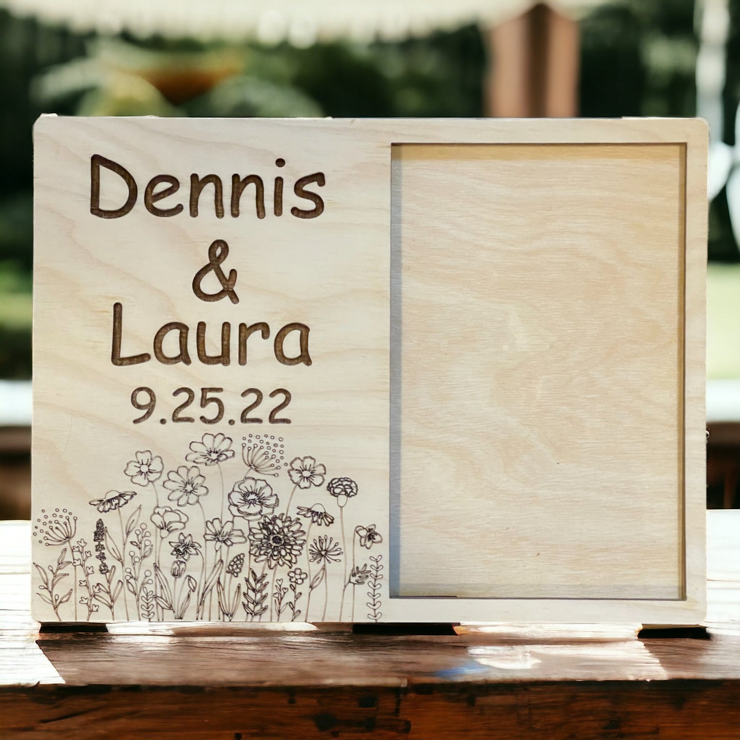 Floral Wedding Photo Frame, Gift For Partner, Wooden Picture Frame, Gift For Couple, 4 x 6 Photo, Wedding Decor. Wedding Announcement,