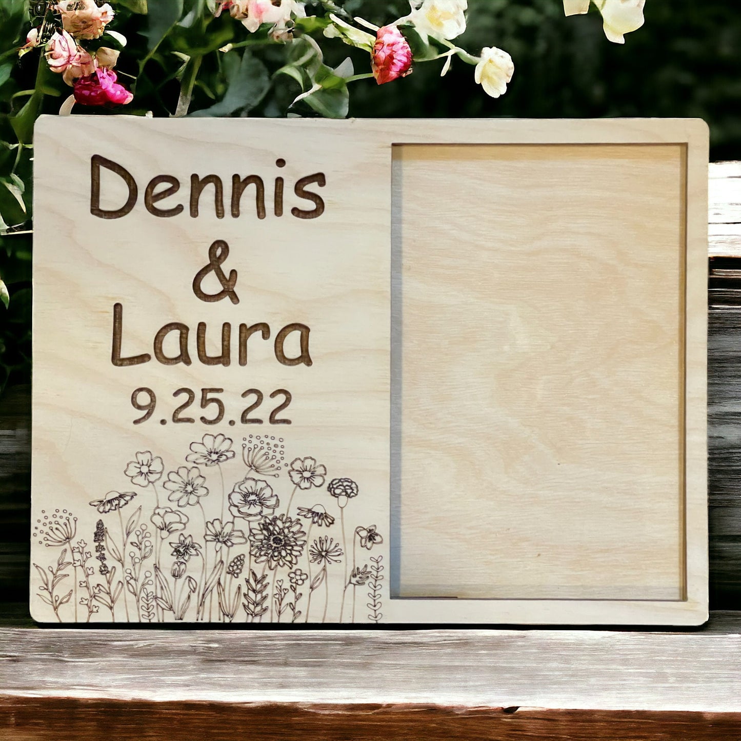Floral Wedding Photo Frame, Gift For Partner, Wooden Picture Frame, Gift For Couple, 4 x 6 Photo, Wedding Decor. Wedding Announcement,