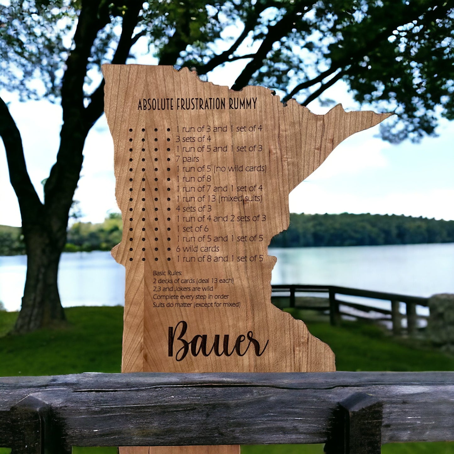 Personalized Minnesota Frustration Rummy Game Set, Handcrafted Cherry Wood Board, Housewarming Gift, Unique Personalized Gift, Custom Gift
