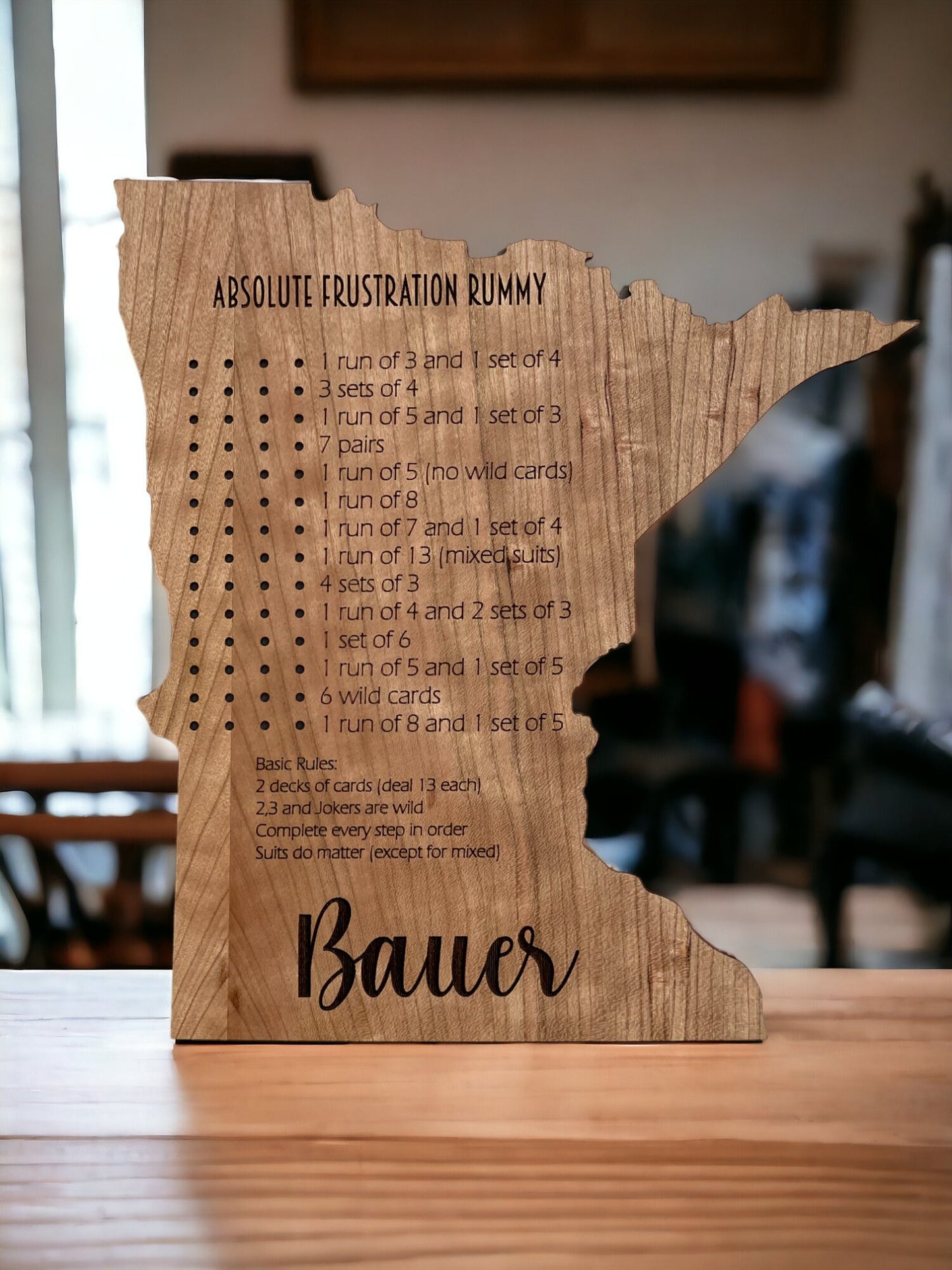 Personalized Minnesota Frustration Rummy Game Set, Handcrafted Cherry Wood Board, Housewarming Gift, Unique Personalized Gift, Custom Gift