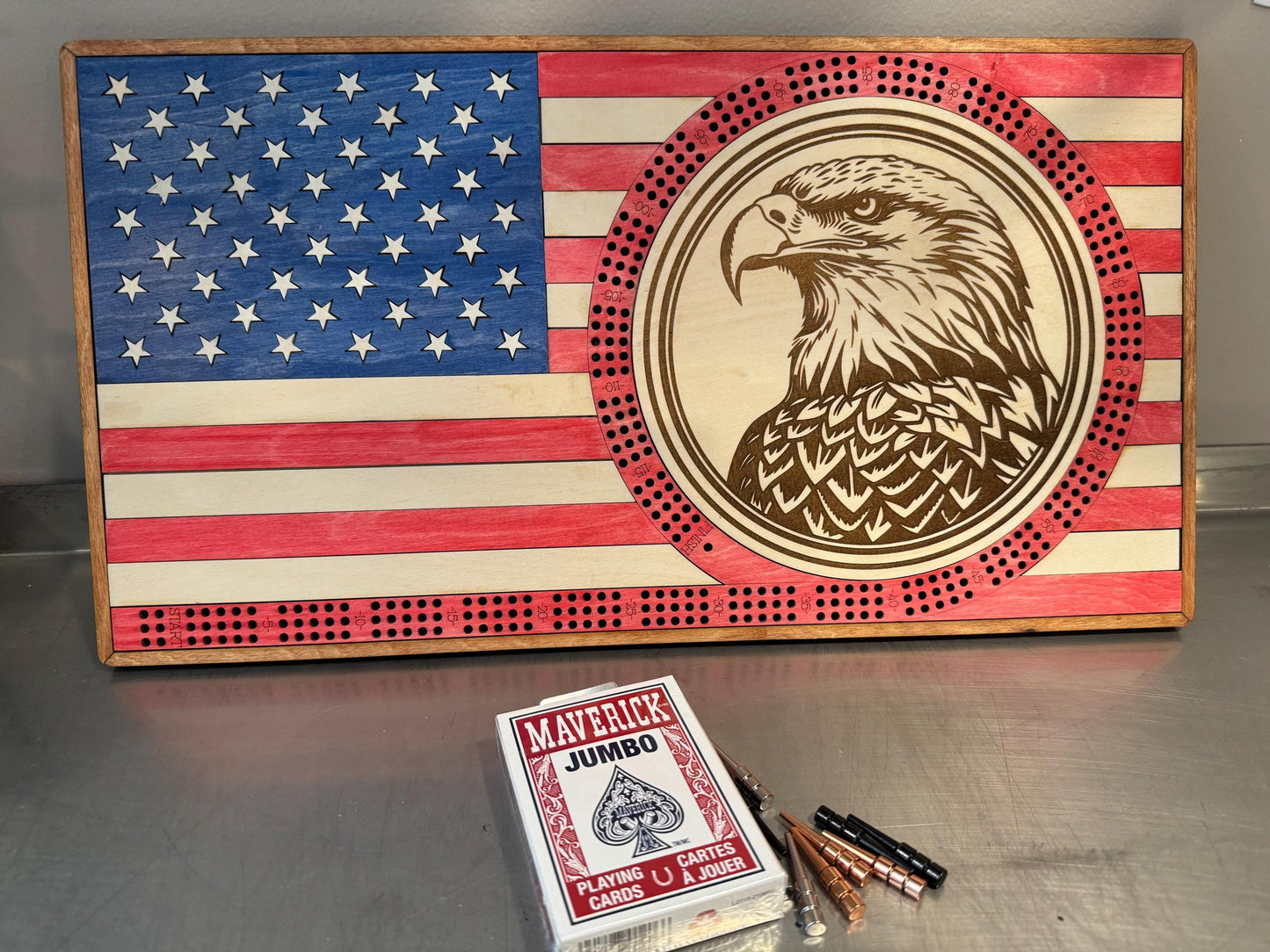 United States Flag Cribbage Board, Gift For Card Player, Gift For Parents, Gift For Boss, Gift Friend, Card Player, Tournament
