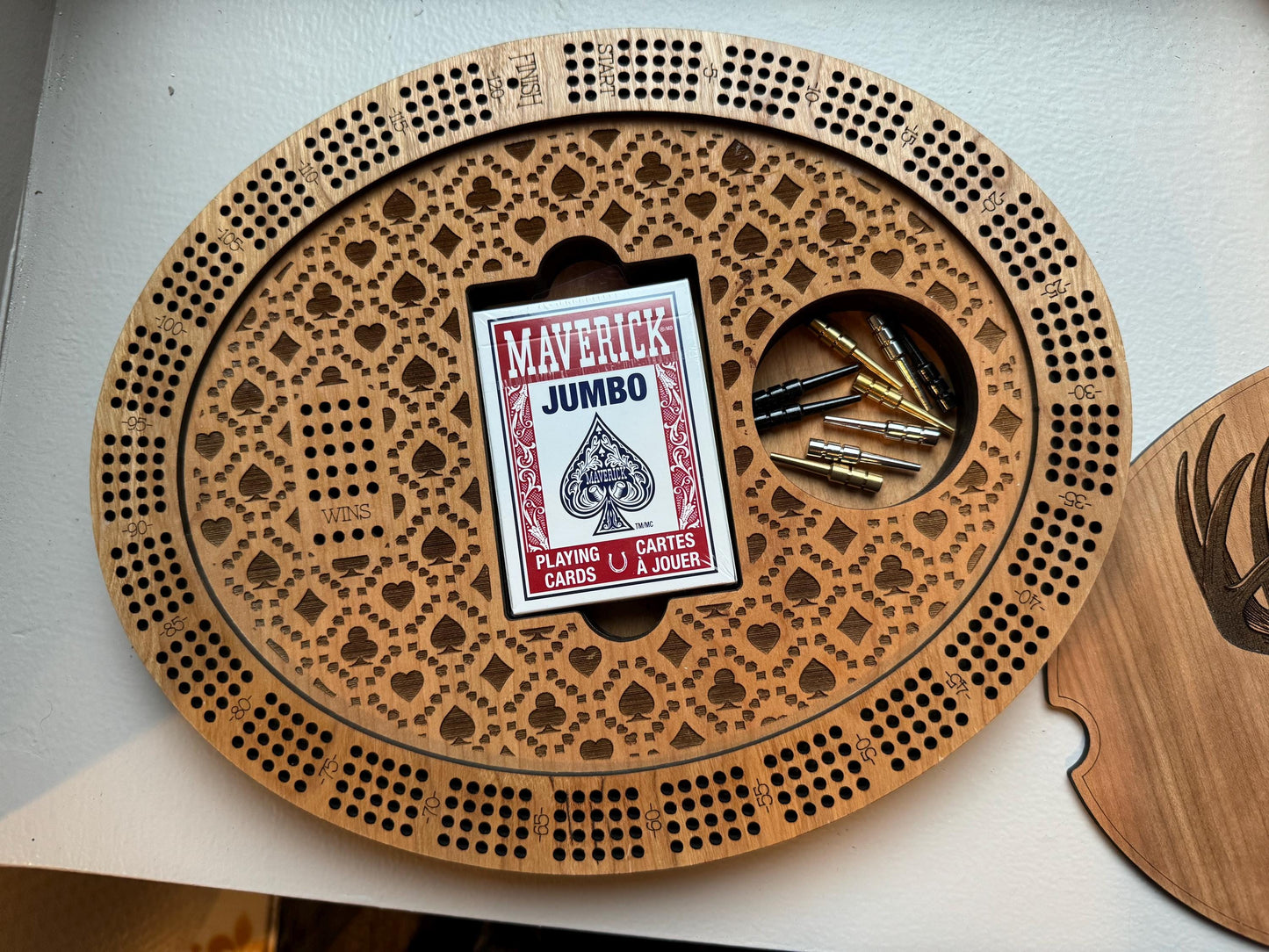 Deer Cribbage Board made from Cherry Wood with Storage, Gift For Card Player, Gift For Parents, Gift For Boss, Gift Friend, Hunter, Handmade