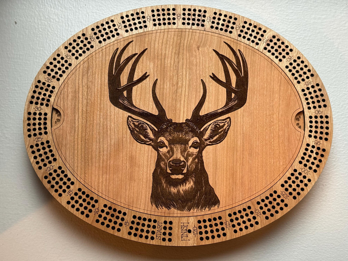 Deer Cribbage Board made from Cherry Wood with Storage, Gift For Card Player, Gift For Parents, Gift For Boss, Gift Friend, Hunter, Handmade