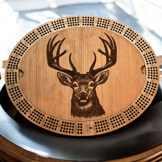 Deer Cribbage Board made from Cherry Wood with Storage, Gift For Card Player, Gift For Parents, Gift For Boss, Gift Friend, Hunter, Handmade