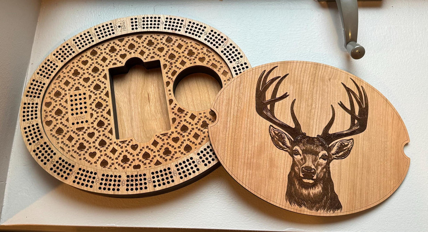 Deer Cribbage Board made from Cherry Wood with Storage, Gift For Card Player, Gift For Parents, Gift For Boss, Gift Friend, Hunter, Handmade