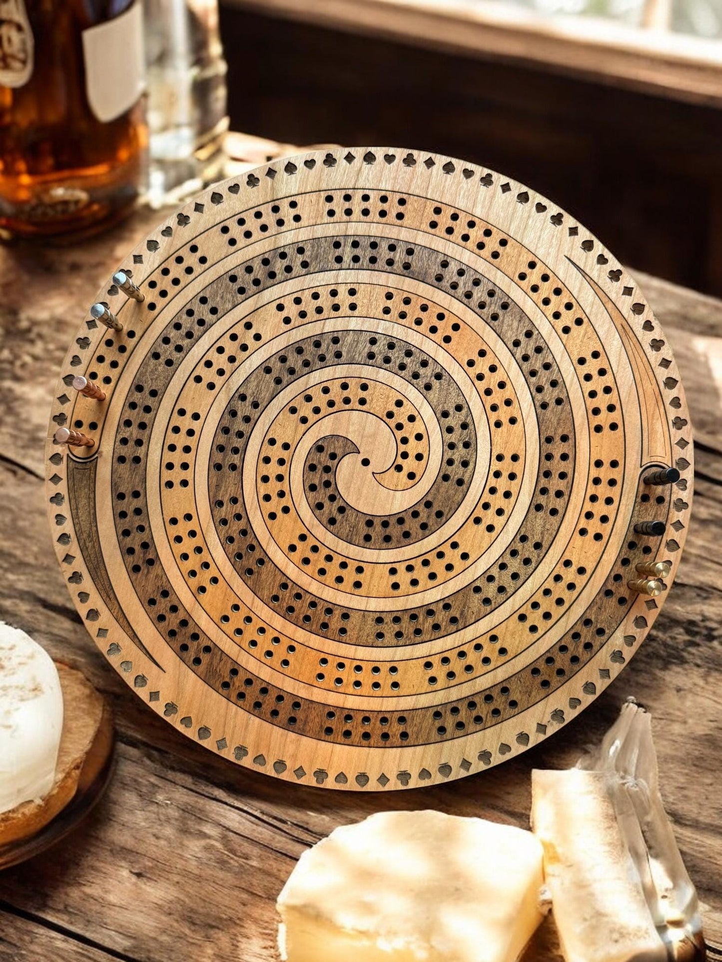 Spriral Cribbage Board, Laser Engraved Wooden Game, Perfect for Family Game Night, Unique Gift for Board Game Lovers,  Decor